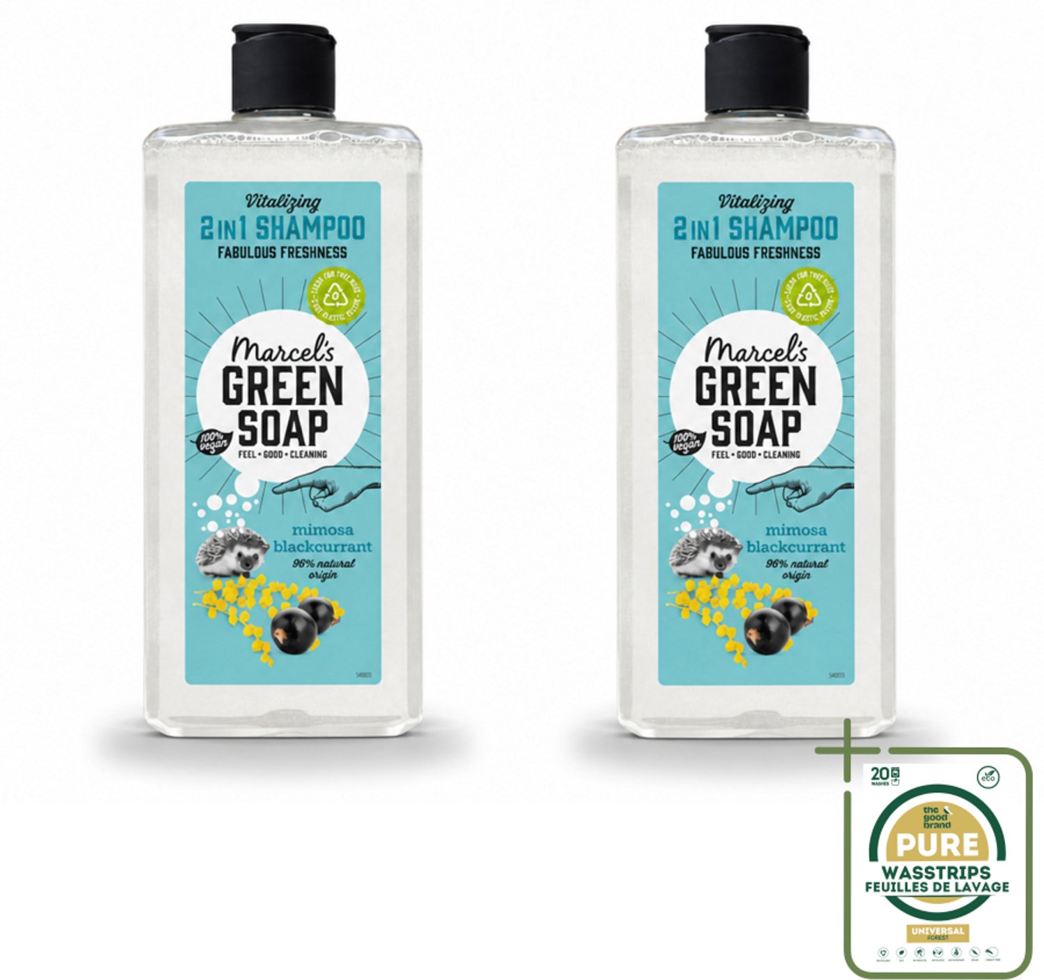 2 x Marcel's Green Soap - Shampoo & Conditioner 2-in-1 - Mimosa & Black Currant - Verzorging in één - 300 ml - Wasstrips - Shampoo En Conditioner - Natuurlijke Haarverzorging - 2 In 1 Shampoo - Haarverzorging - Haar Reiniging