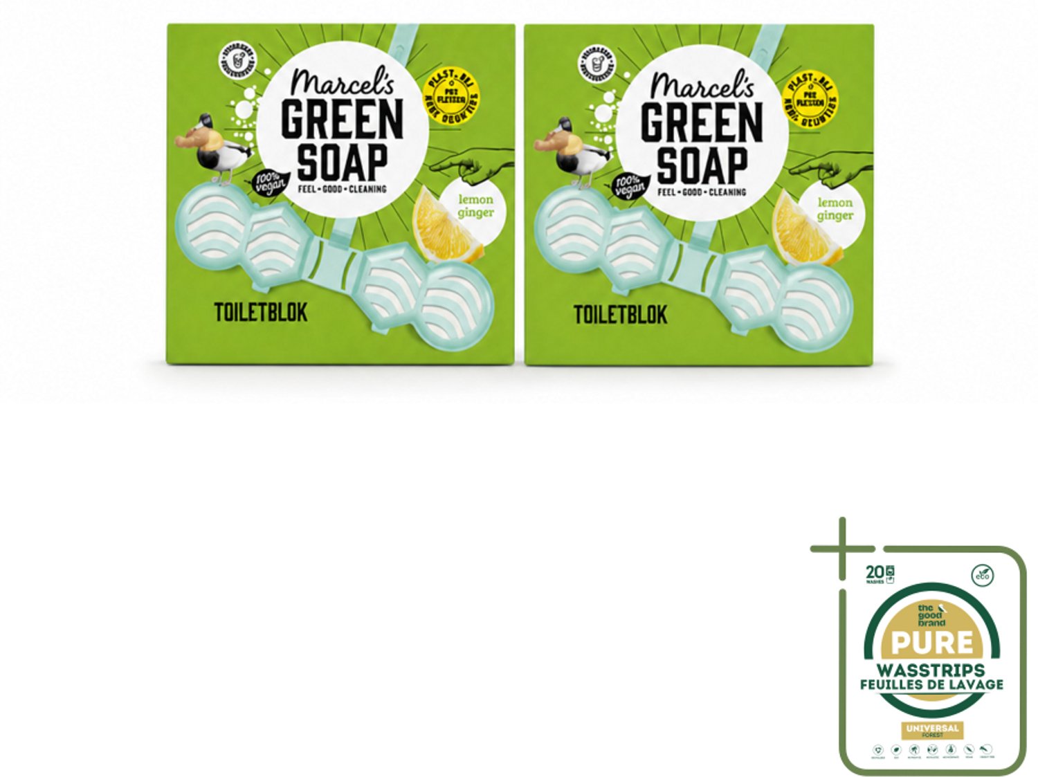 2 x Marcel's Green Soap - Toiletblok - Citroen & Gember - Langdurige werking - 1 Toiletblok - Wasstrips - Toiletreiniger - Anti-kalk - Toiletbezoek - Fris Toilet - Citroen En Gember