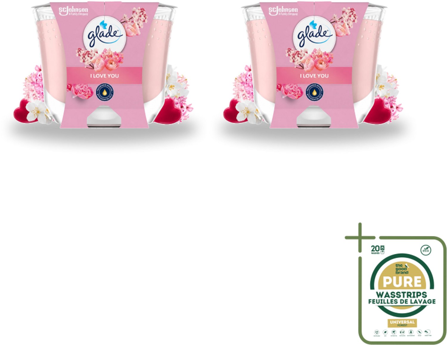 2 x Glade - Geurkaars I Love You - 100% Raapzaadwas - 204 g - Wasstrips - Geurkaars I Love You - Geurkaars - Geur - Bloemige Geur - Liefde