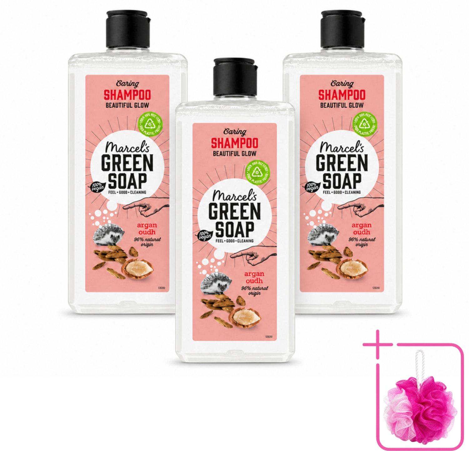 3 x Marcel's Green Soap - Shampoo - Argan & Oudh - Versterkt & verzorgt - 300 ml - Bulkverpakking - Haarverzorging - Douchemop - Natuurlijke shampoo