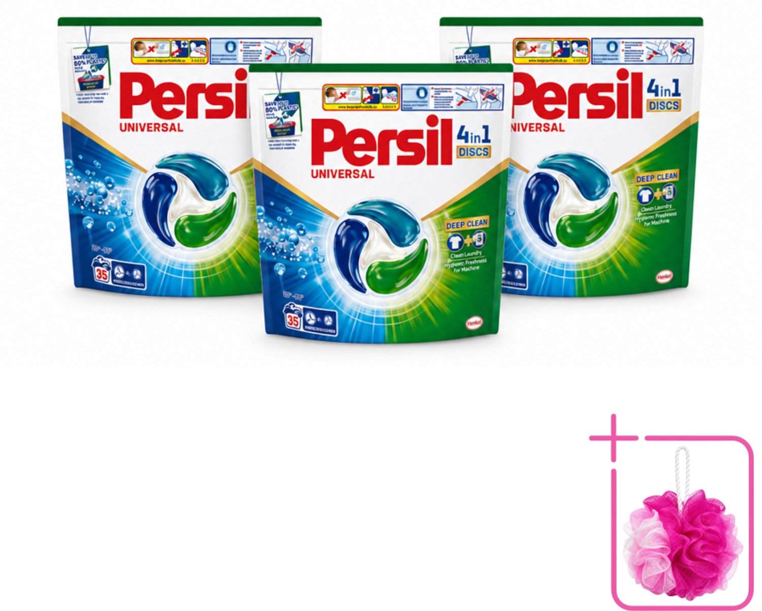3 x Persil - Wasmiddel - Discs Universal - Voor Witte Was - 35 wasbeurten - Bulkverpakking - Persil 4in1 Discs - Douchemop - Schone was