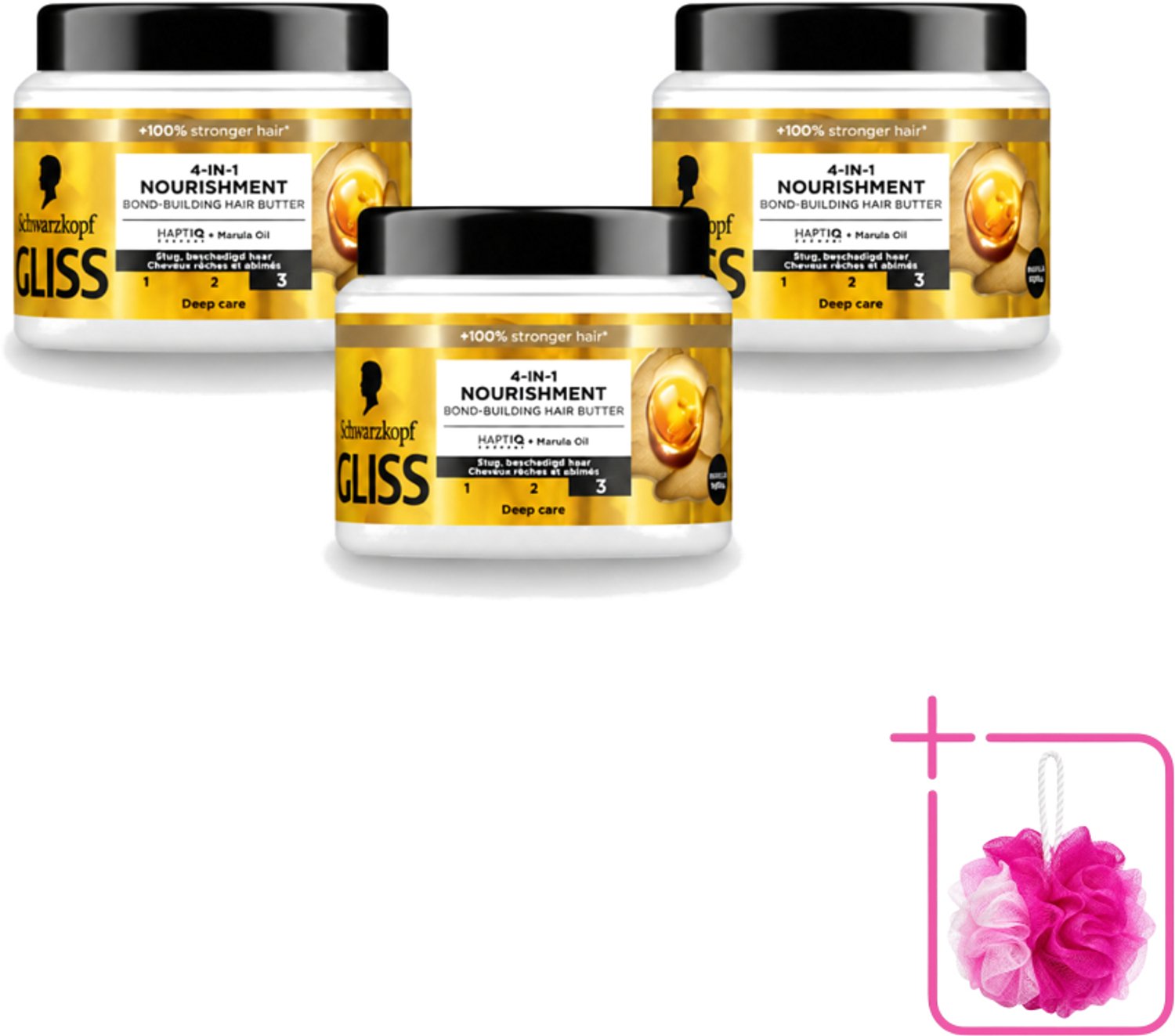 3 x Gliss - Haarmasker - 4in-1 Hair Butter - Voor Intensieve Herstelverzorging - 400 ml - Bulkverpakking - Haarmasker - Douchemop - Haarherstel