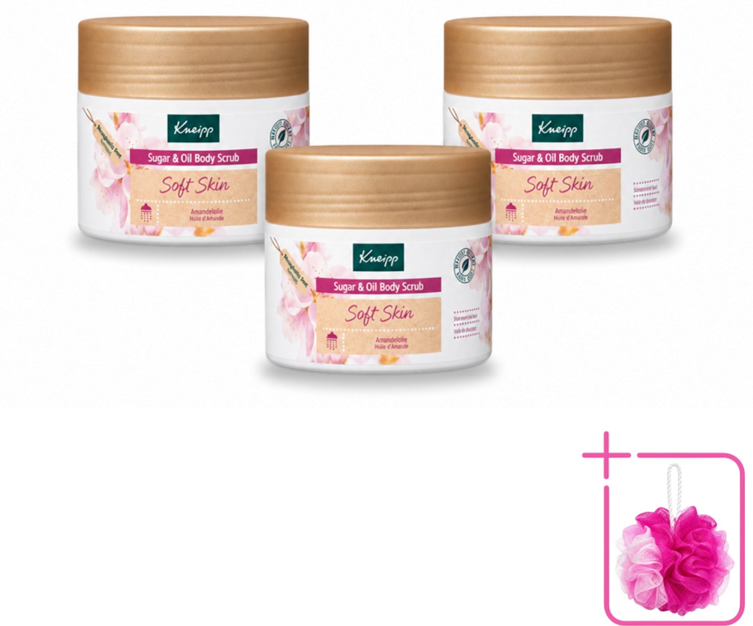 3 x Kneipp - Body scrub - Sugar & Oil - Soft Skin - Voor droge en gevoelige huid - 220 g - Bulkverpakking - Huidverzorging - Douchemop - Suiker scrubb