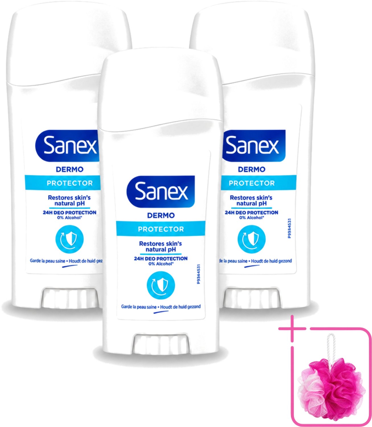 3 x Sanex - Deodorant Stick - Dermo Protector - Huidvriendelijke Formule - 65 ml - Bulkverpakking - Deodorant stick - Douchemop - Huidbescherming