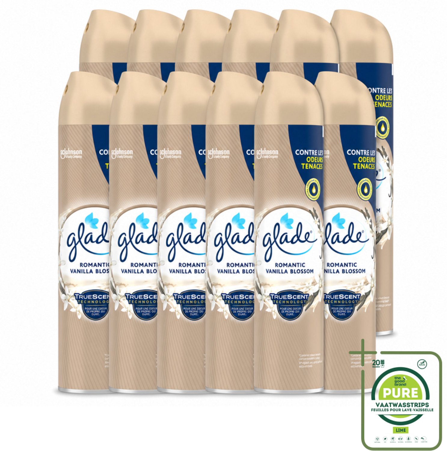 12 x Glade – Luchtverfrisser Spray – Romantic Vanilla Blossom – 300 ml - Grootverpakking - Luchtverfrisser - Geur Spray - Vanille Geur - Orchidee Geur - Sandelhout Geur