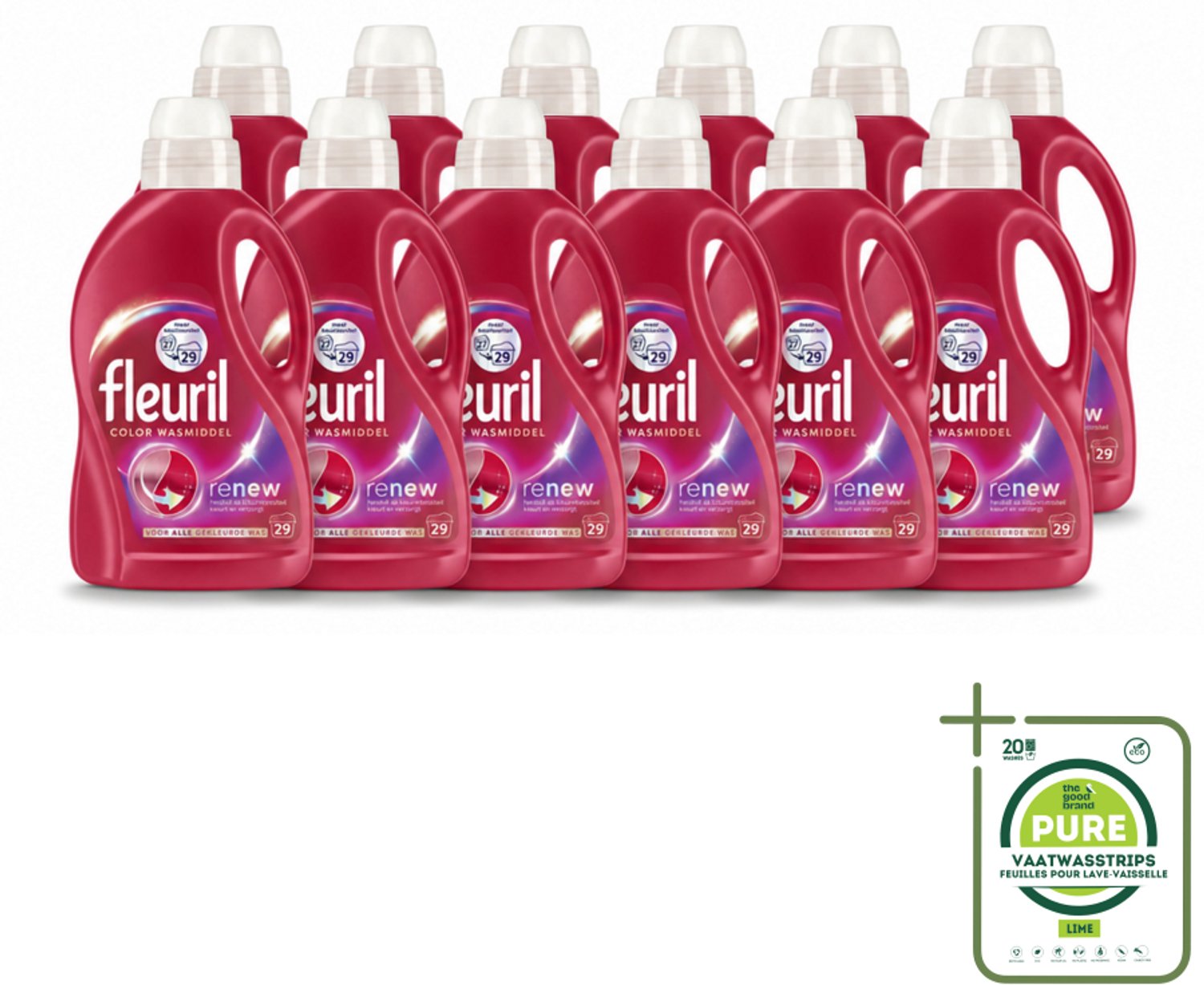 12 x Fleuril – Wasmiddel - Color – 29 wasbeurten – 1,305 L - Grootverpakking - Vaatwasstrips - Kleurbehoud - Wasmiddel Voor Gekleurde Kleding - Vlekverwijdering - Wasmiddel Voor Textiel - Wasmiddel Voor Delicate Stoffen
