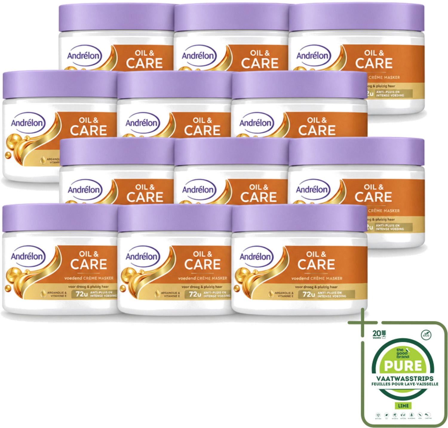 12 x Andrélon – Crème Haarmasker – Oil & Care – 300 ml - Grootverpakking - Vaatwasstrips - Haarmasker - Droog Haar - Pluisvrij Haar - Gezond Haar - Glanshaar