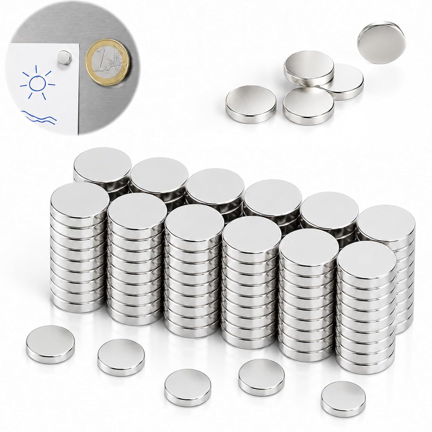 Mini neodymium magneten, 8 x 3 mm ronde sterke magneten met sterke hechtkracht voor magneetbord, whiteboard (8 x 2 mm - 100 stuks)