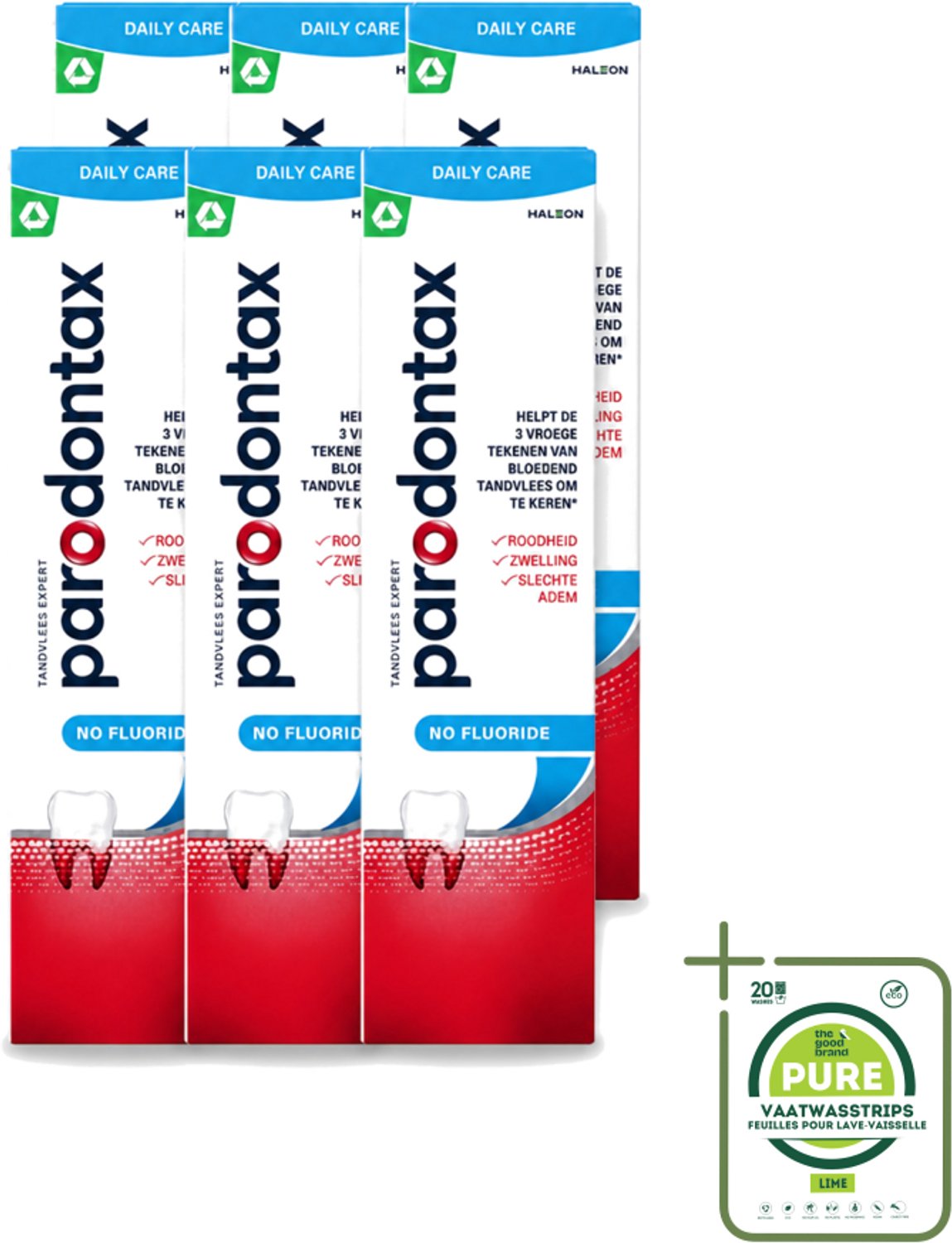 6 x Parodontax – Tandpasta – Zonder Fluoride – 75 ml - Grootverpakking - Vaatwasstrips - Tandpasta Zonder Fluoride - Gezond Tandvlees - Tandplak Verwijderen - Natuurlijke Mondhygiëne - Bloedend Tandvlees