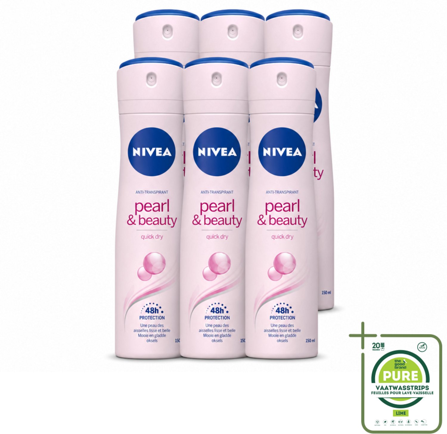 6 x NIVEA – Deodorant Spray – Pearl & Beauty – 150 ml - Grootverpakking - Deodorant Spray - Okselhuid Verzorging - Parelextracten - Huidvriendelijk - 48 Uur Bescherming