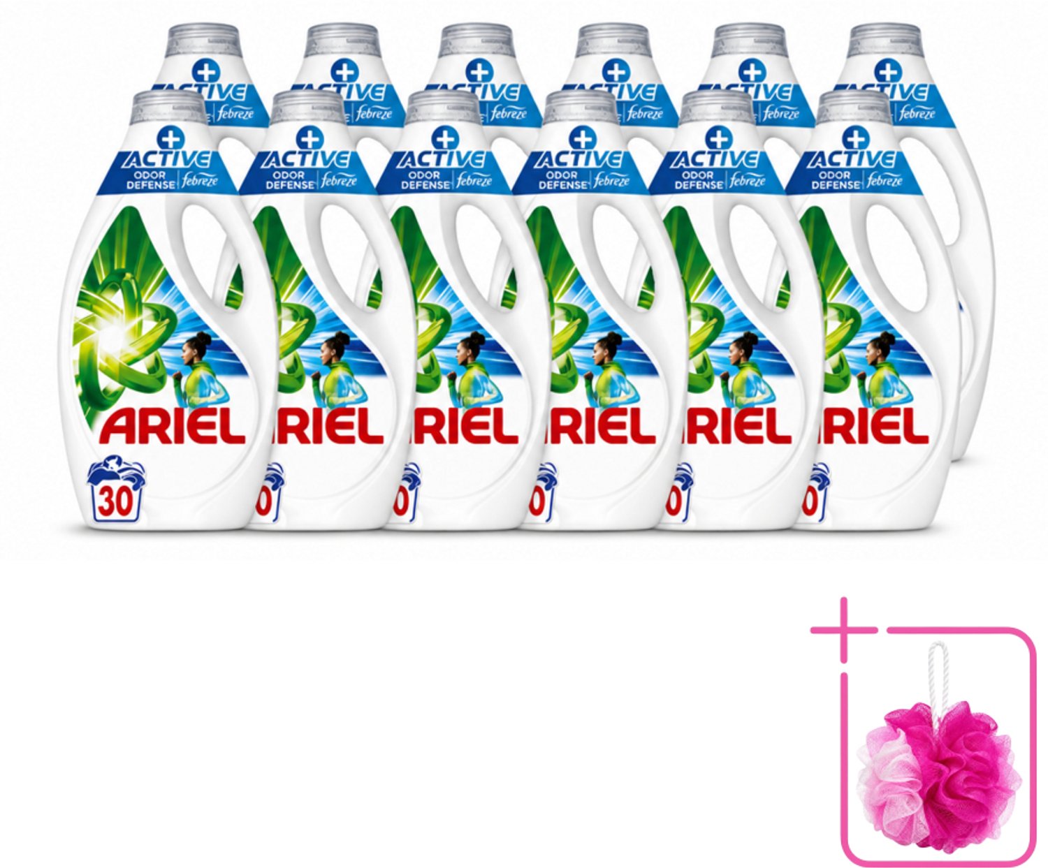 12 x Ariel - Vloeibaar Wasmiddel - +Actieve Odor Defense - 30 Wasbeurten - 1,35 liter - Bulkverpakking - Wasmiddel - Douchemop - Geurverwijdering