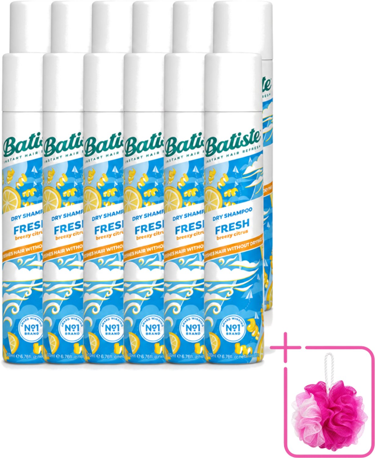 12 x Batiste - Fresh - Droogshampoo - Koele en Schone Geur - Verfrist en Geeft Grip - 200ml - Bulkverpakking - Droogshampoo - Douchemop - Fris haar