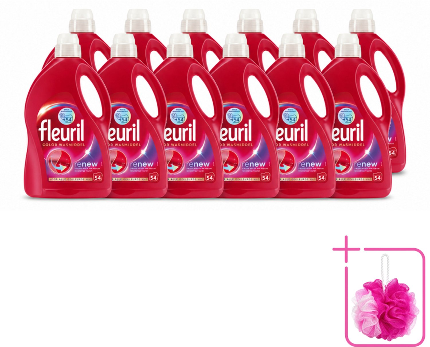 12 x Fleuril - Wasmiddel - Renew Color Vloeibaar Wasmiddel - Gekleurde Was - 54 wasbeurten - Bulkverpakking - Kleurbehoud - Douchemop - Wasmiddel voor gekleurde kleding