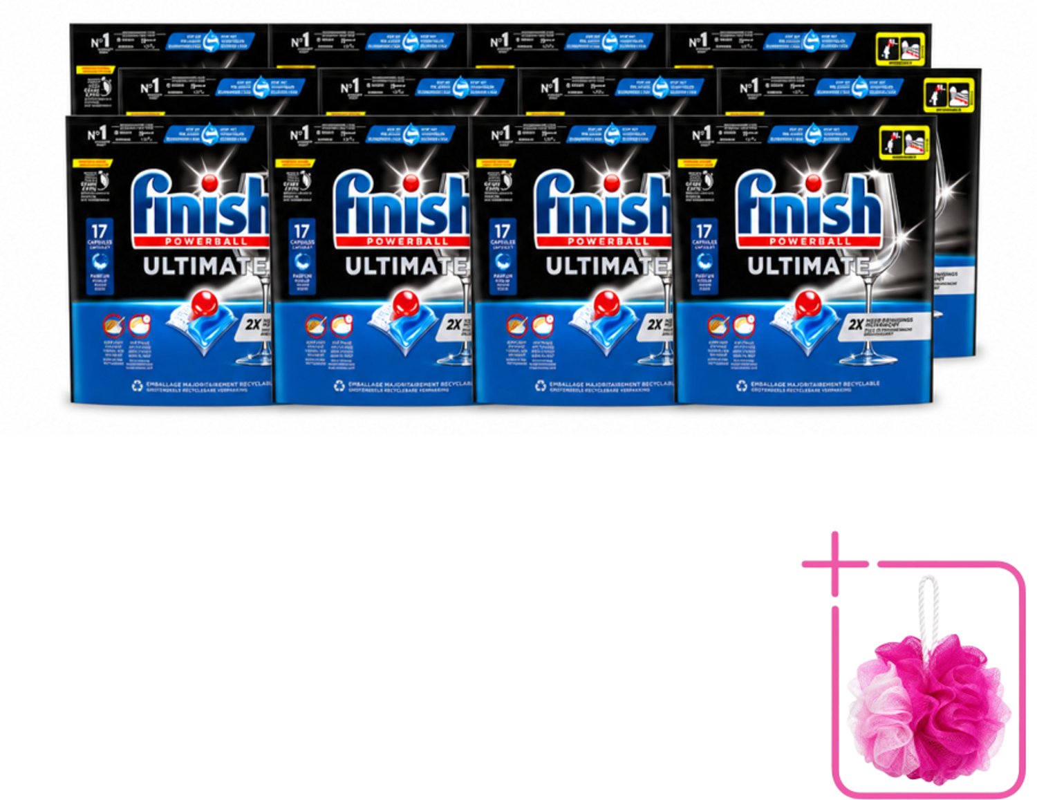 12 x Finish - Vaatwasmiddel - Ultimate Vaatwastabletten Regular - Krachtige Reiniging - 17 capsules - Bulkverpakking - Vaatwastabletten - Douchemop - Vaatwasser
