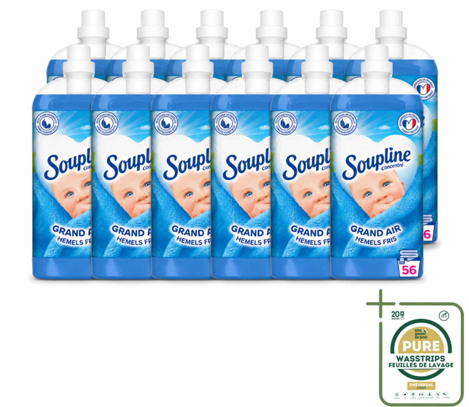 12 x Soupline - Wasverzachter - Hemels Fris - 1350 ml - Wasstrips - Wasverzachter - Frisheid - Zachte Kleding - Wasgoed - Wasmiddel