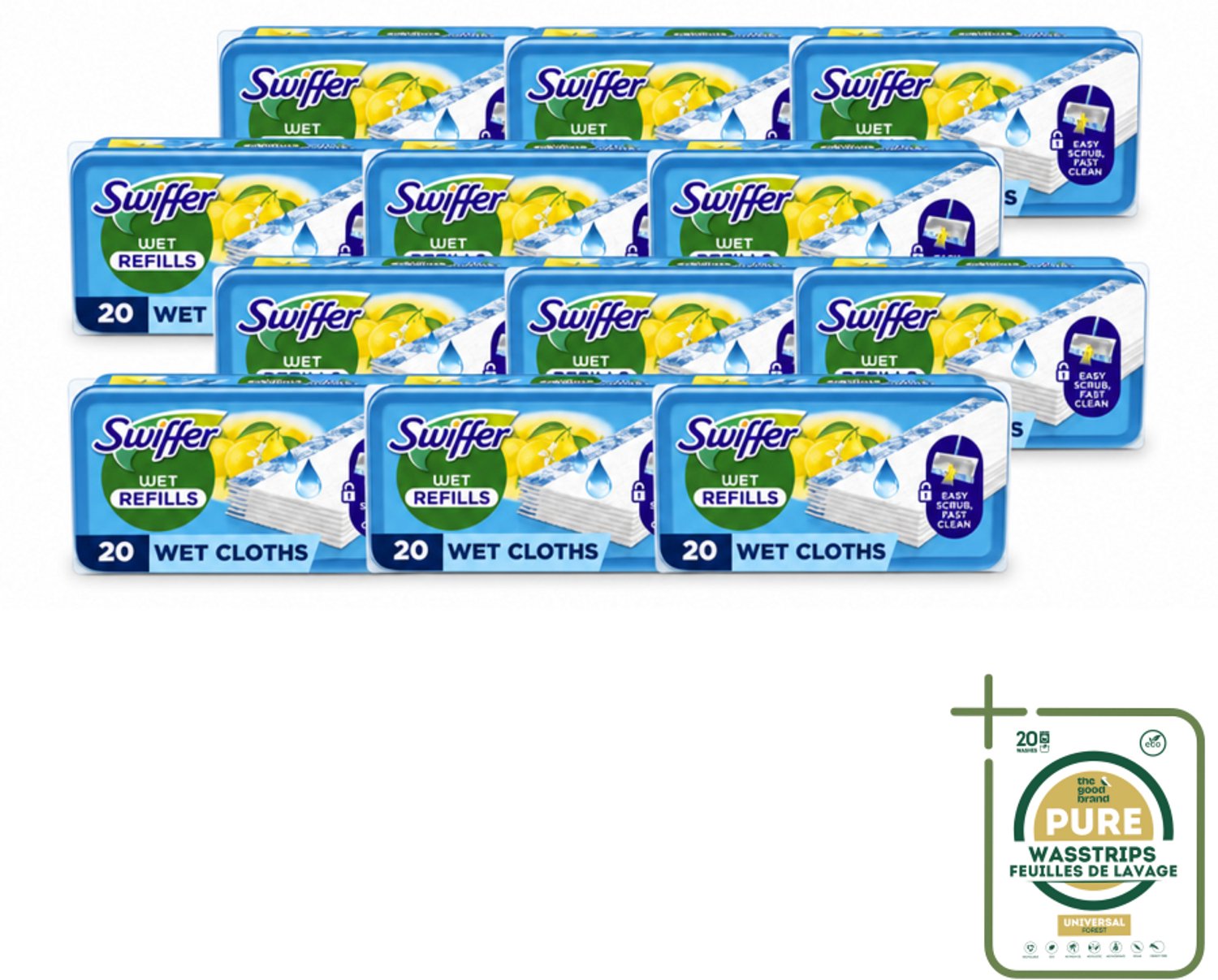 12 x Swiffer - Vloerdoekjes – Citrus Fresh – 20 doekjes - Wasstrips - Vloerdoekjes - Schoonmaken - Dweilen - Vochtige Doekjes - Citroengeur