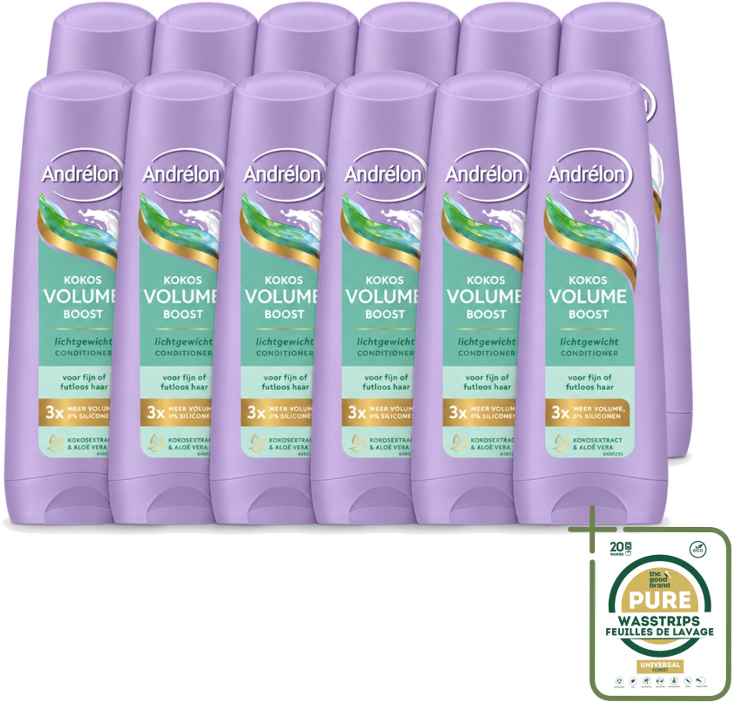 12 x Andrélon – Conditioner – Volume Boost – 200 ml - Wasstrips - Haarvolume - Kokosconditioner - Futloos Haar - Volumeboost - Luchtig Haar