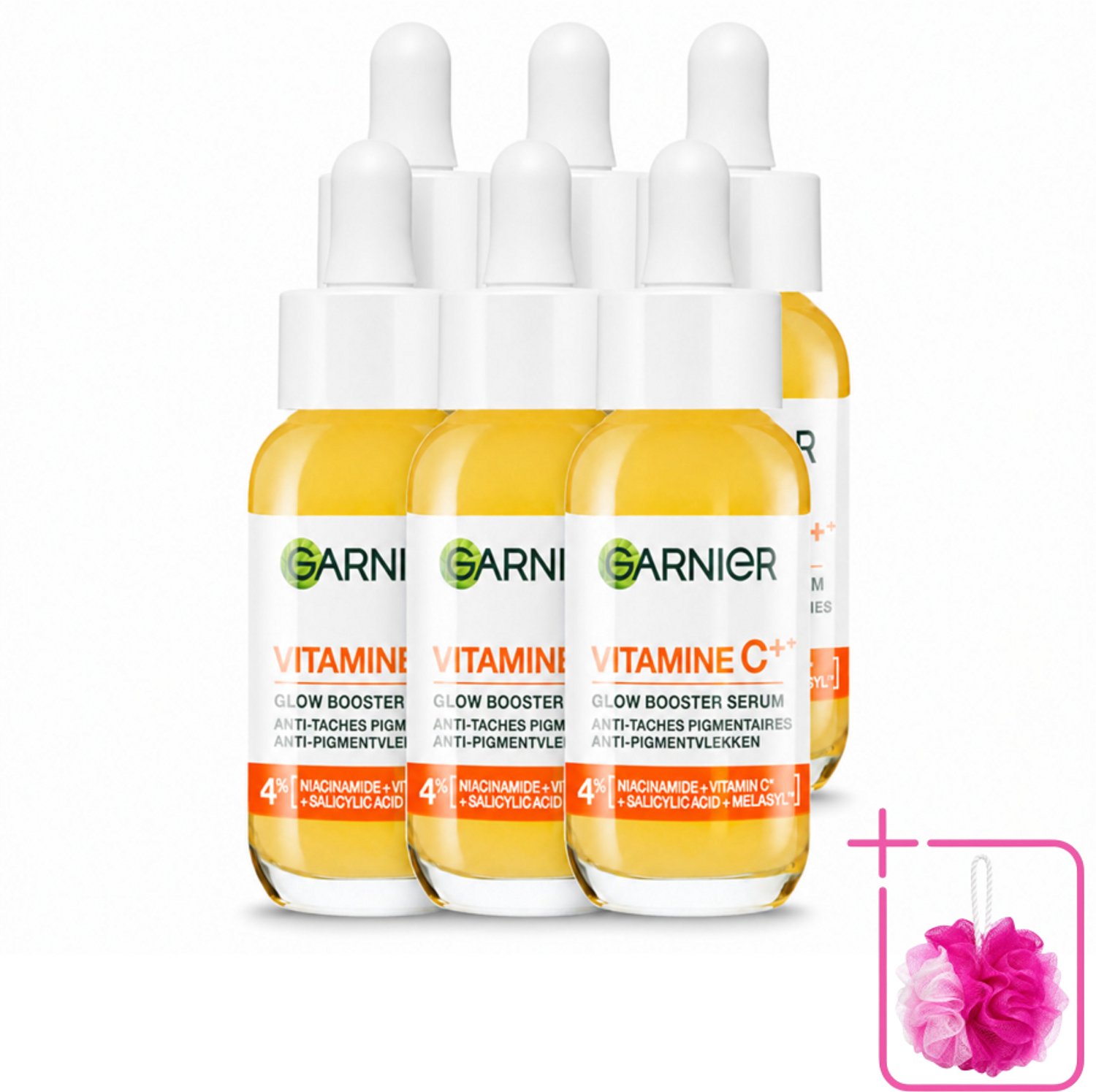 6 x Garnier - SkinActive - Serum - Vitamine C - Tegen Pigmentvlekken - Niacinamide & Salicylzuur - 30 ml - Bulkverpakking - Vitamine c serum - Douchemop - Pigmentvlekken