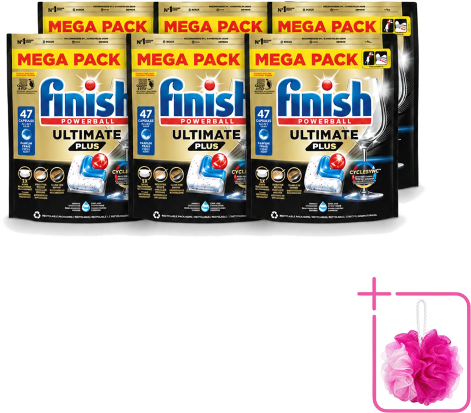 6 x Finish - Vaatwasmiddel - Ultimate Plus All in One Regular - Krachtige Alles-in-1 Reiniging - 47 capsules - Bulkverpakking - Vaatwasmiddel - Douchemop - Vaatwasser