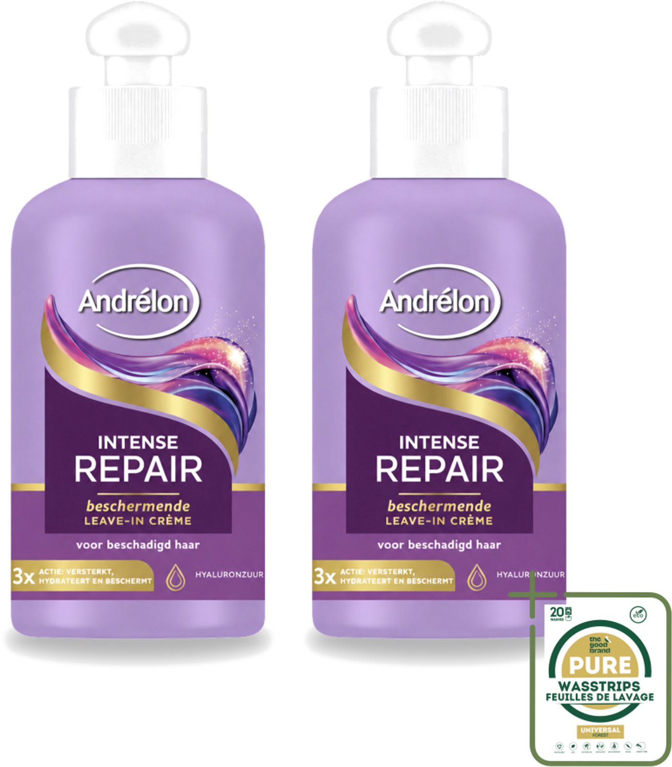 2 x Andrélon – Leave-In Crème – Intense Repair – 200 ml - Wasstrips - Haarcrème - Hydratatie - Beschadigd Haar - Herstel Haar - Bescherming Haar