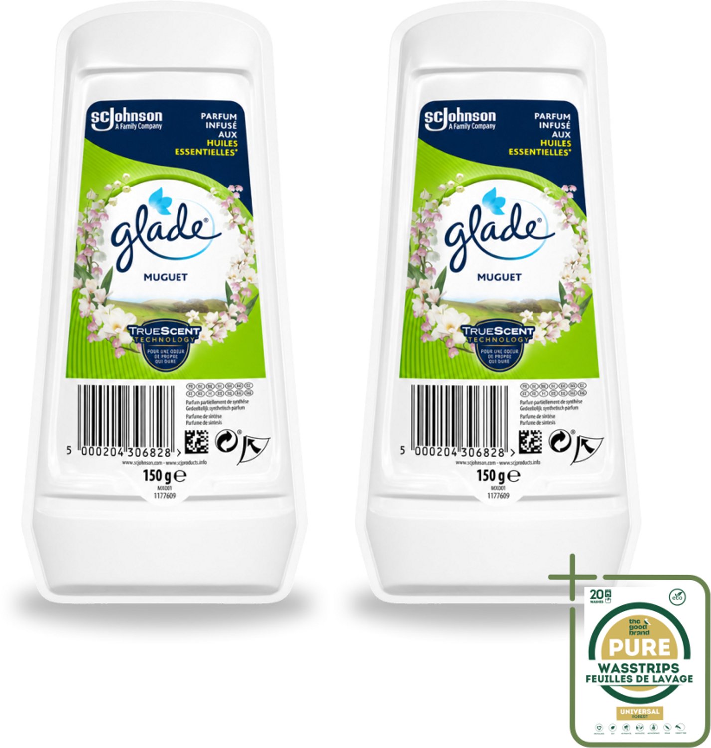 2 x Glade – Luchtverfrisser Gel – Muguet – 150 g - Wasstrips - Luchtverfrisser Gel - Muguet Geur - Frisse Geur - Langdurige Geur - Geur Met Essentiële Oliën