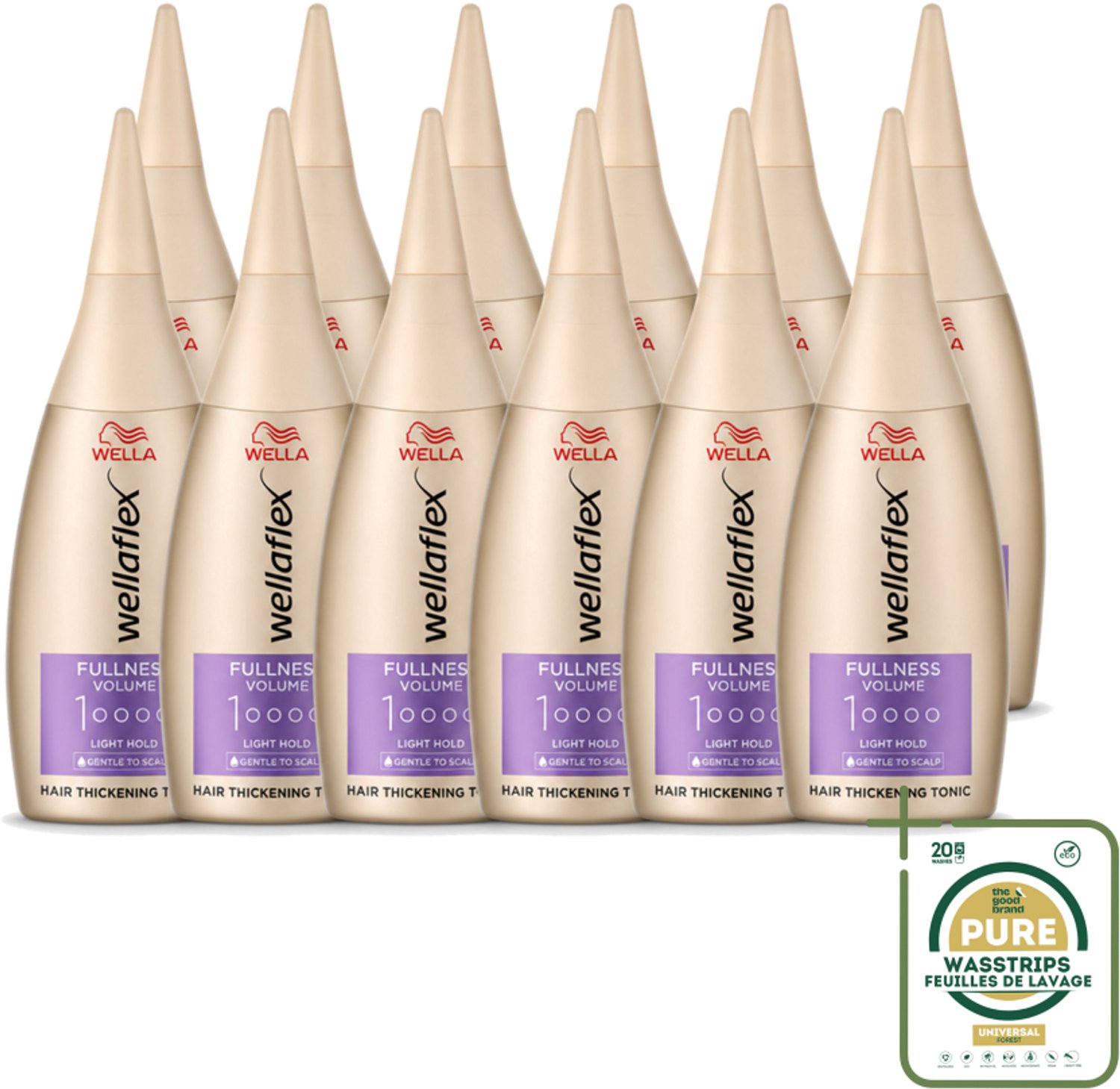 12 x Wella – Flex Fullness Volume – Haar Tonic – 100 ml - Wasstrips - Haarverdikker - Volume Tonic - Lichtgewicht Haarverdikker - UV Bescherming Haar - Vegan Haarverdikker
