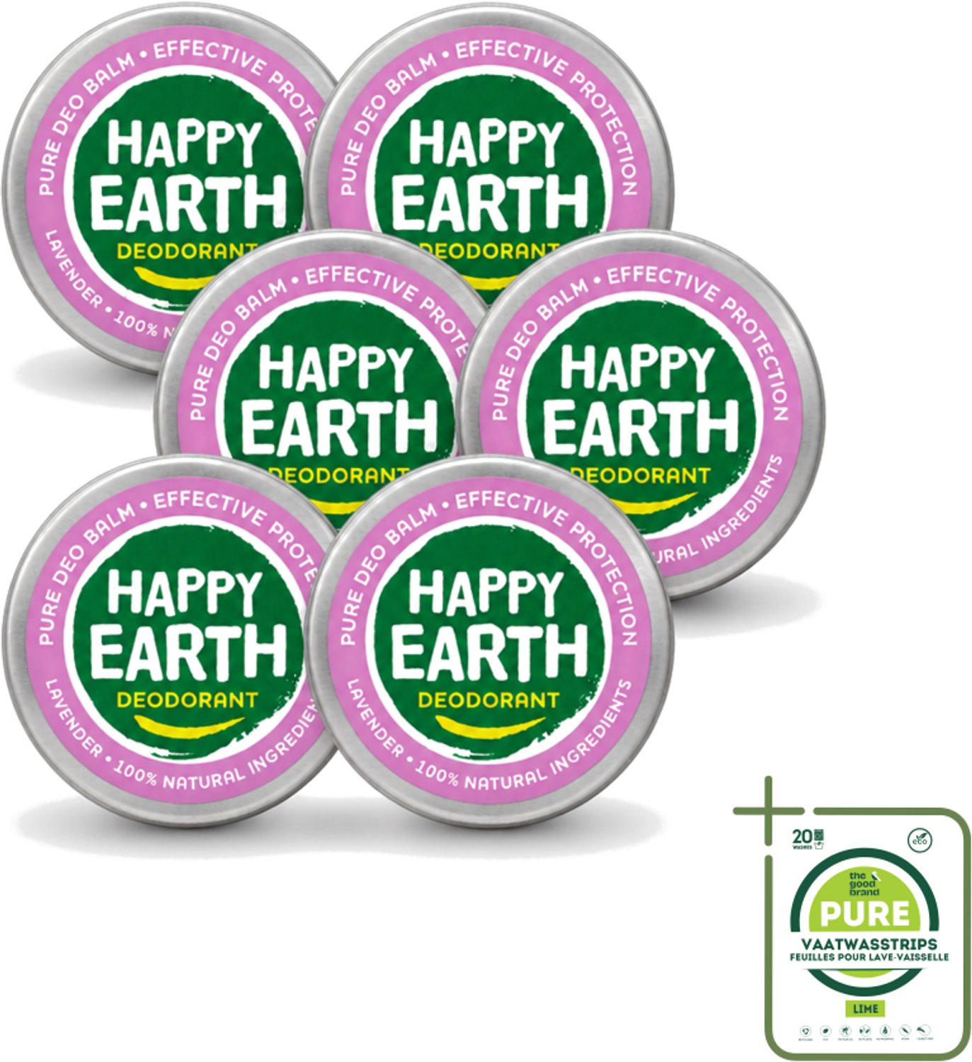 6 x Happy Earth – Deodorant Balm – 100% Natuurlijk Lavender – 45 g - Grootverpakking - Natuurlijke Deodorant - Frisse Geur - Lavendel - Huidvriendelijk - Aluminiumvrij