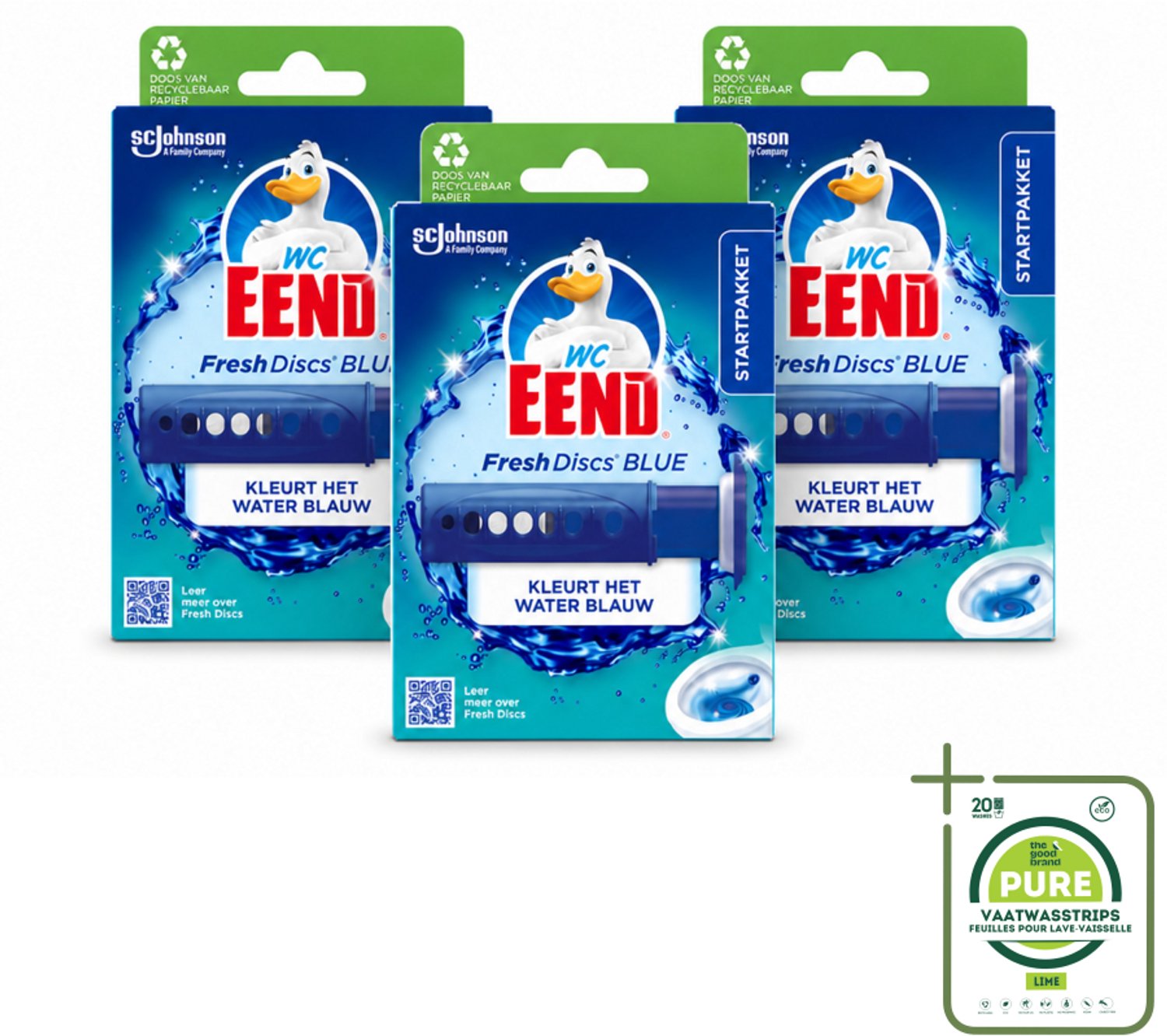 3 x WC Eend – Fresh Discs – Houder + Navulling – Coloring Blue – 36 ml - Grootverpakking - Vaatwasstrips - Toilet Reinigen - Toilet Hygiëne - Toilet Disc - Toilet Gel - Toilet Frisheid