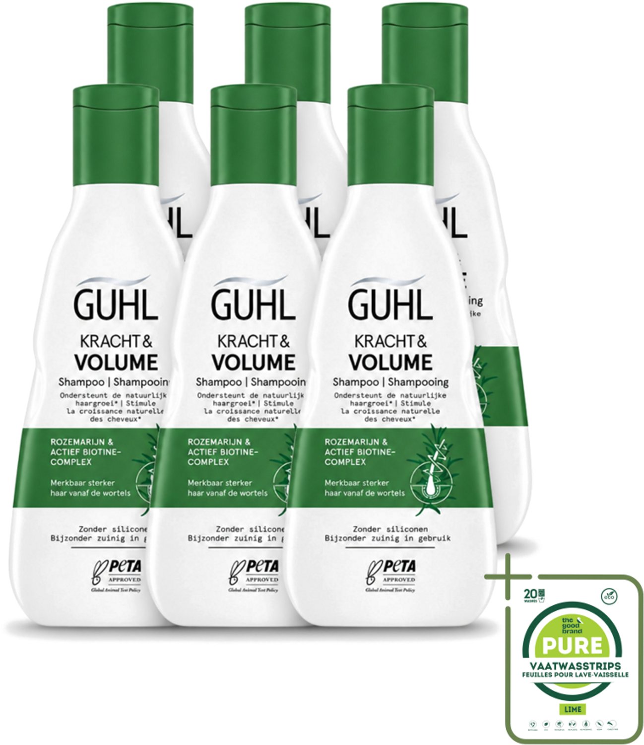 6 x Guhl – Shampoo – Kracht & Volume – 250 ml - Grootverpakking - Vaatwasstrips - Krachtige Shampoo - Volume Shampoo - Haarversterkende Shampoo - Shampoo Voor Dun Haar - Biotine Shampoo