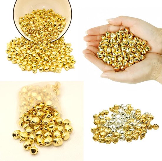 200 stuks kleine belletjes, mini-belletjes, klokken om te knutselen, metalen belletjes van koper, roestbestendig, klankvolle belletjes voor doe-het-zelf knutselen, Kerstmis, belletjesstaafjes — afbeelding 4