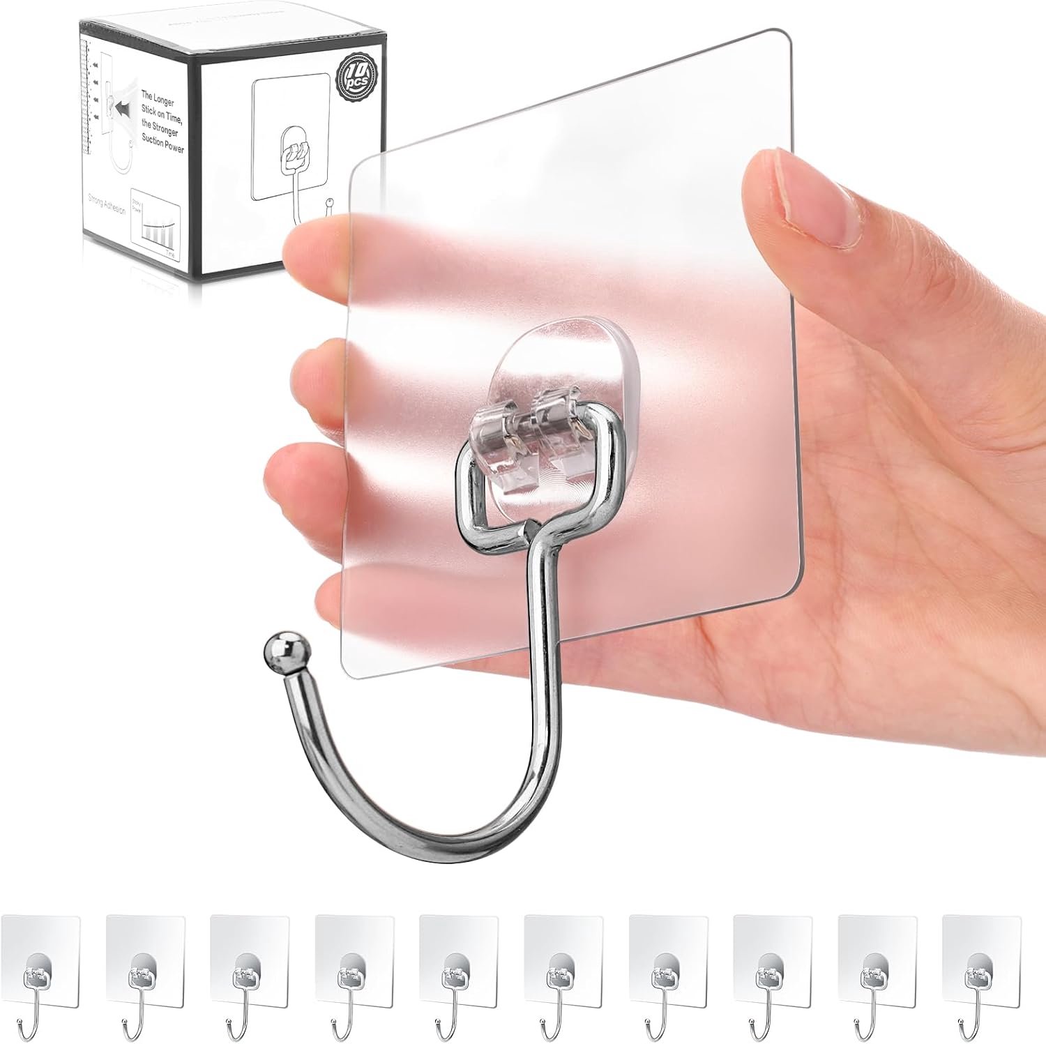 Antimbee Set van 10 multifunctionele grote zelfklevende haken om op te hangen, bananenhaak, zware zelfklevende haken 16,8 kg (max), kleverige wandhaken passen thuis, badkamer, keuken, kantoor en