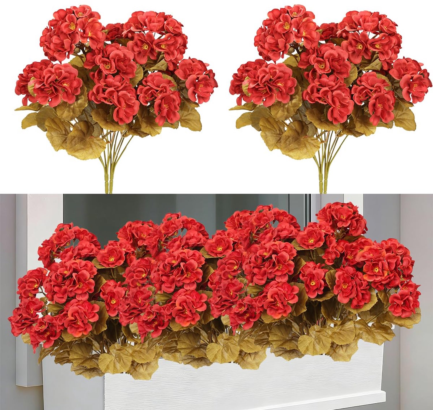 Laelfe Kunstmatige Geraniums voor Buitenshuis, 2 Stuks (Herfstrood) - ShopVlot