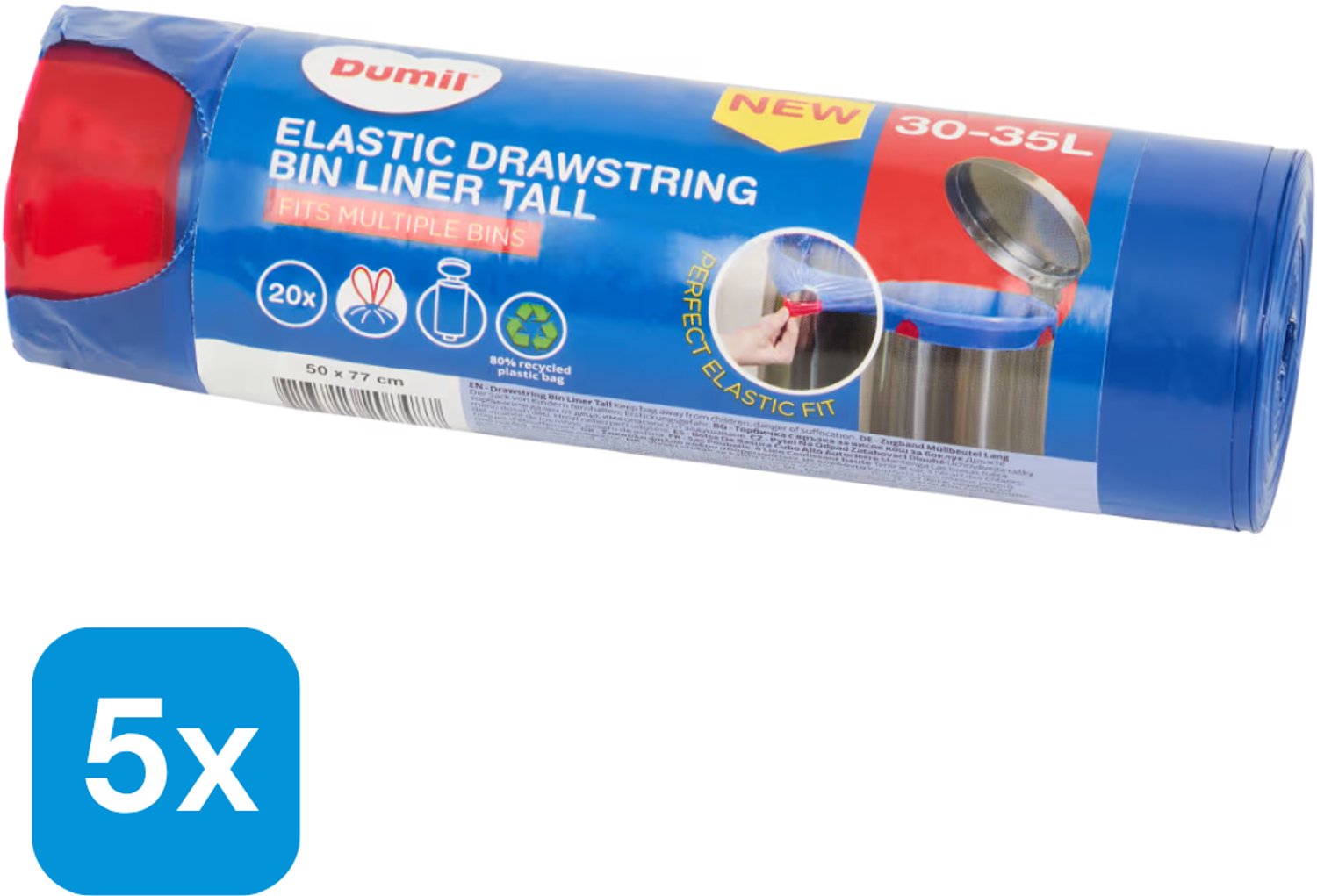 5x Dumil vuilniszakken 30 - 35 liter 20 stuks - Met trekband