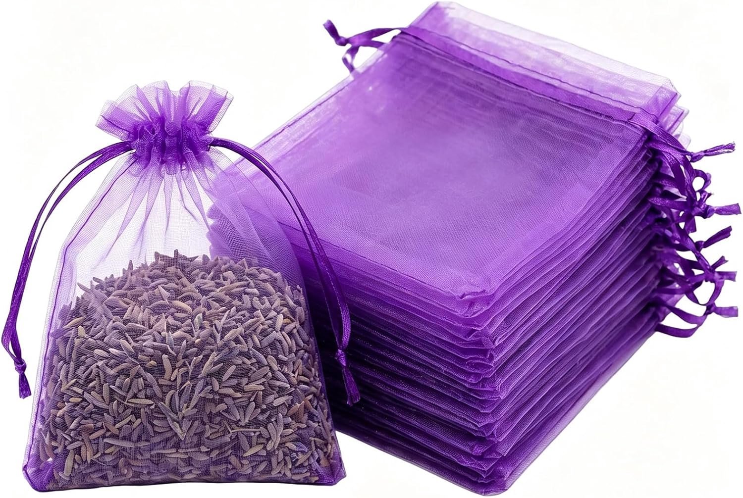 40 stuks lavendel geschenkzakjes, donkerpaars, organza, 7 x 9 cm - ShopVlot