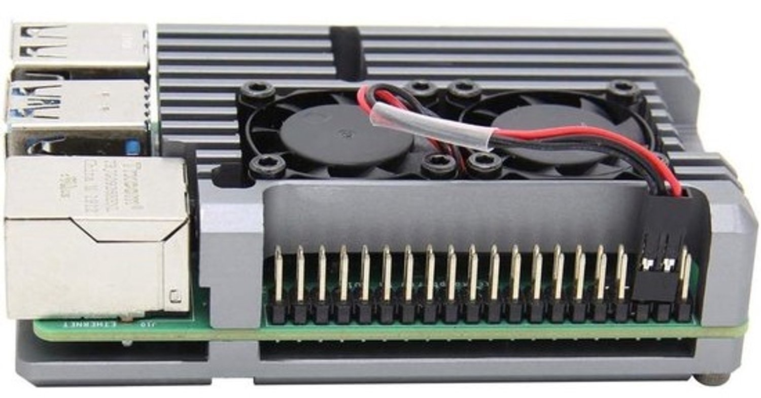 aluminium koelbehuizing voor Raspberry Pi 4 - met dubbele ventilator - optimale koeling - grijs