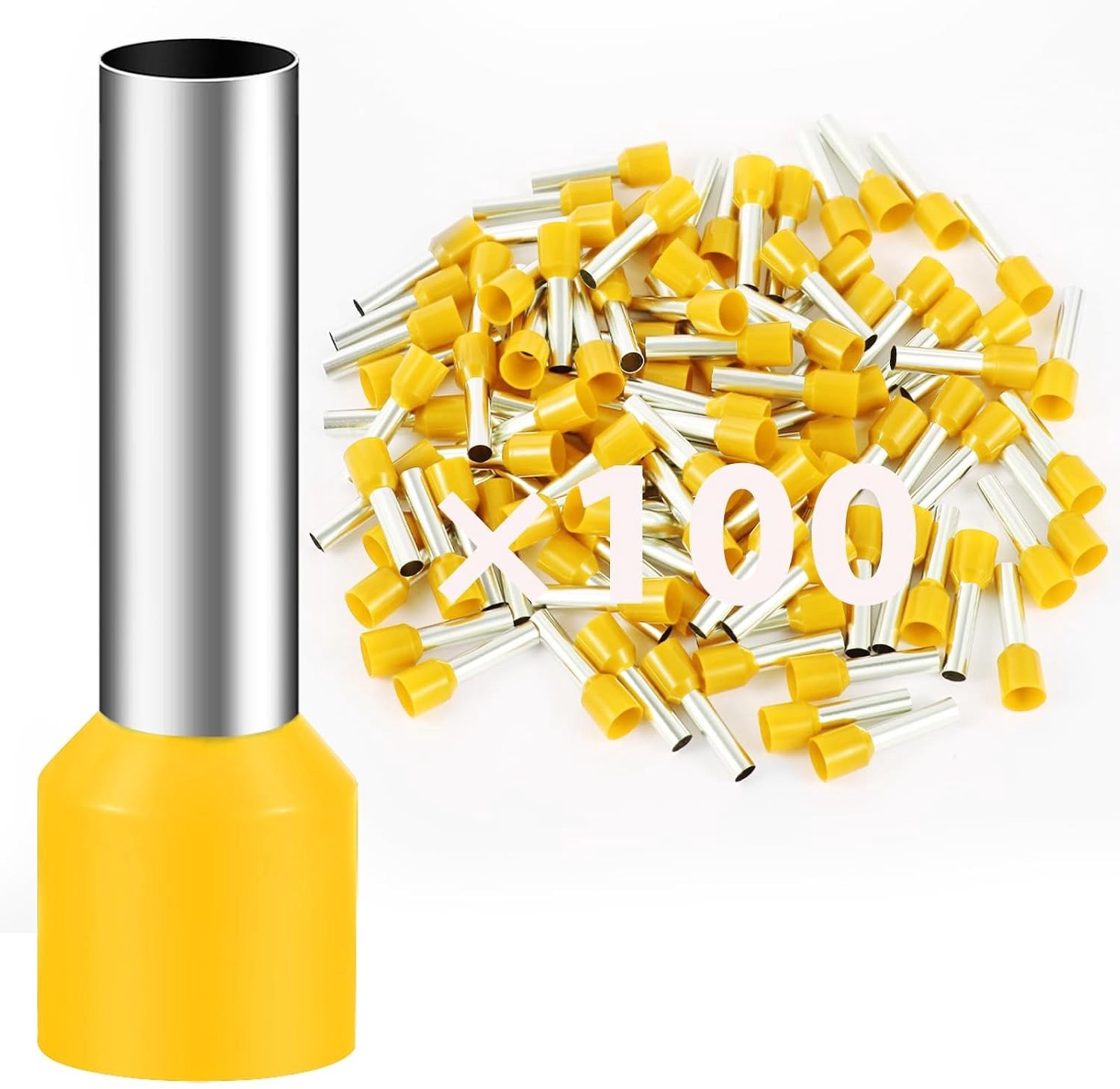 100 Stuks Cord-End Ferrules 6.0mm² - Lange 12mm Draadterminal Crimpconnectoren voor Elektrische Verbindingen en Kabelbeveiliging