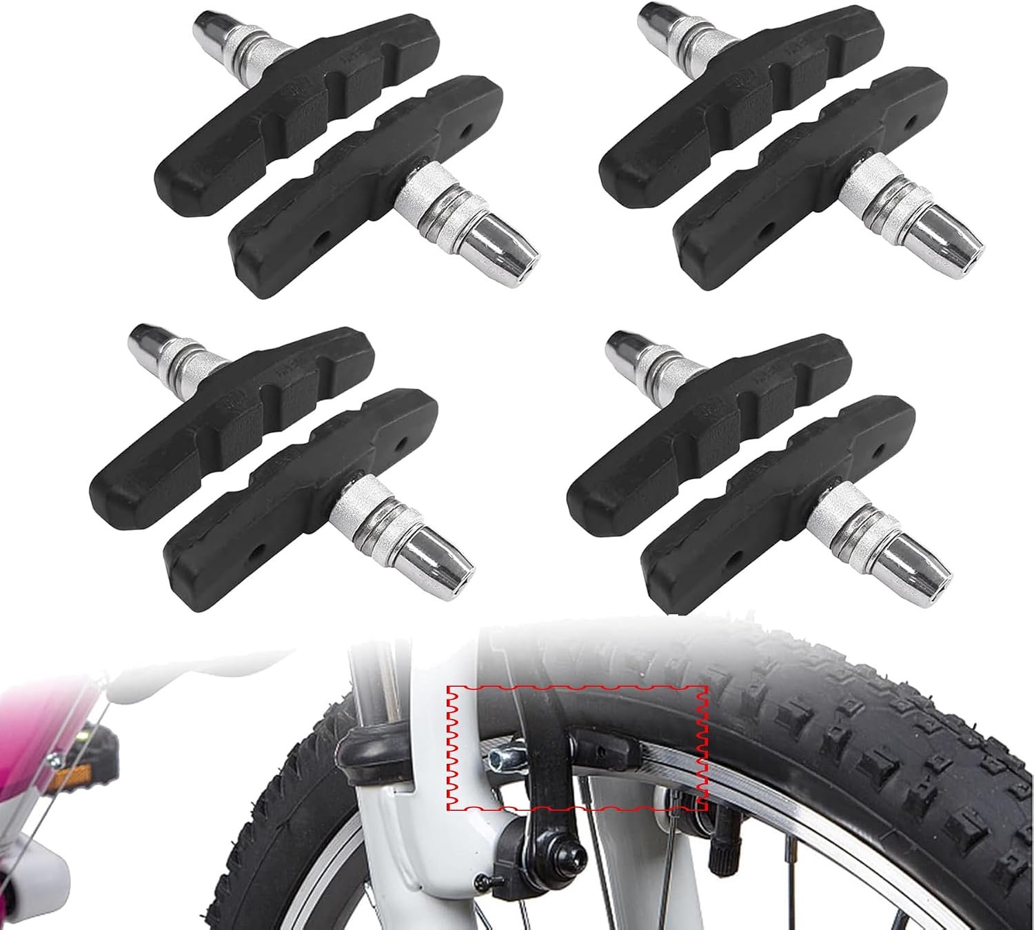 8 stuks V-brake remschoenen, remblokken voor fiets, velgrem, 70 mm lang, symmetrische schroefdraad en - ShopVlot