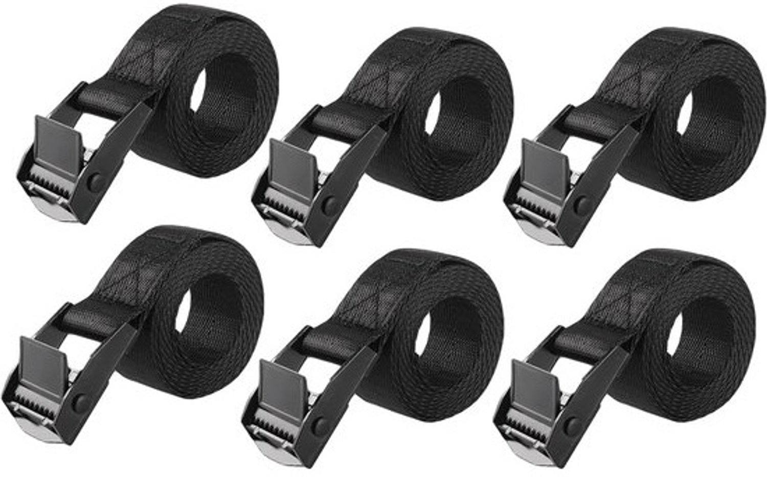6 spanbanden - Gesp van zinklegering - Verstelbaar - 200 cm - Voor motor, auto en fiets - Zwart