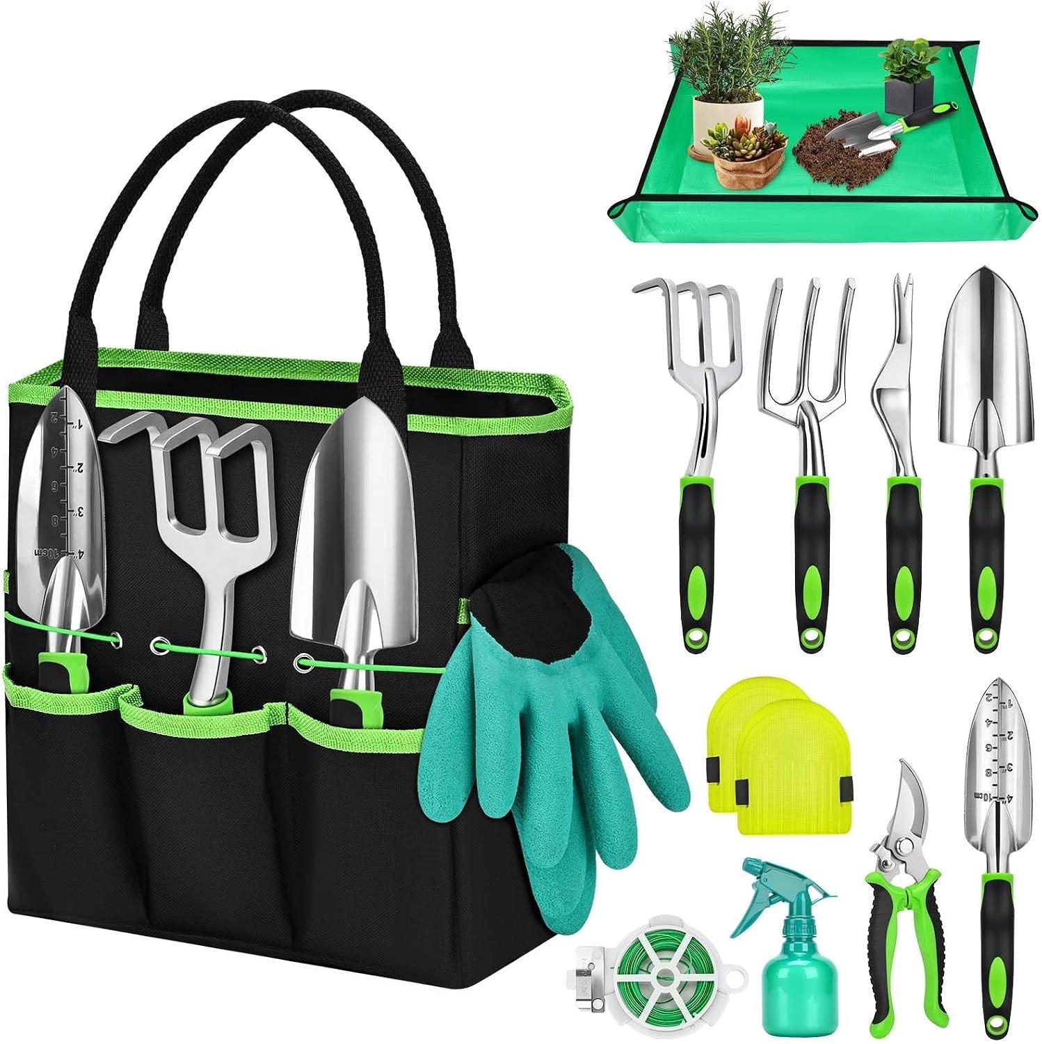 Complete Tuinset met 12 Stukken - Tuingereedschap, Tuinscheppen en Tuin Gereedschapszak - Perfect Cadeau voor Tuinliefhebbers en Tuinmannen