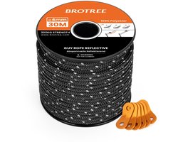 Brotree Scheerlijnen 4mm x 30m Reflecterende Tentkoord met 6 Stks Spanner