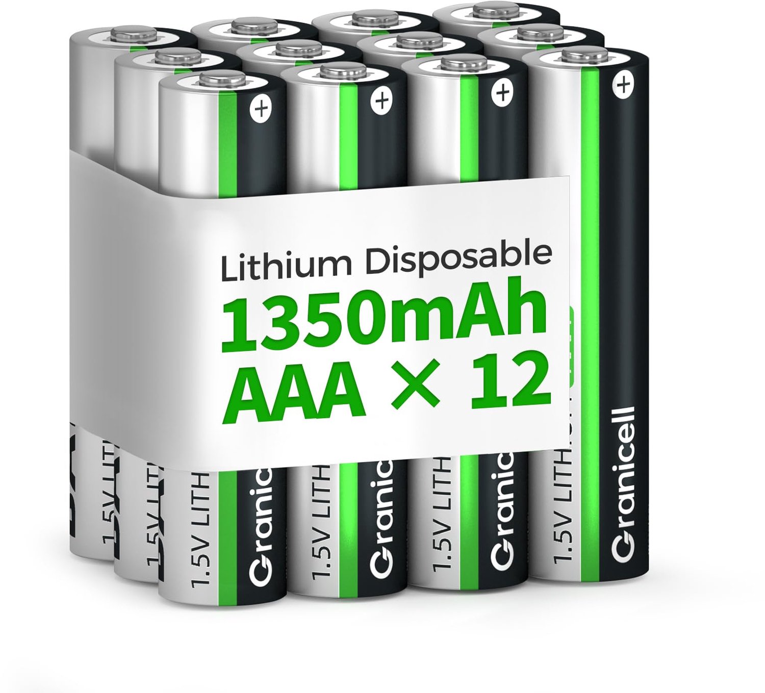 Granicell 12 Pack AAA Lithium Batterijen - 1350mAh 1.5V Niet Oplaadbare Batterijen - Lange Duurzaamheid voor Camera's, Zaklampen en Speelgoed - Hoogwa