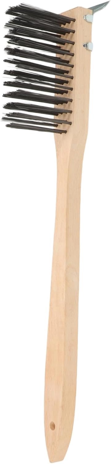 Houten Handgreep Pizza Oven Borstel met Koperen Draden Schraper Duurzaam Roestvrij Schoonmaakgereedschap voor Pizza Ovens Grills Keukenoppervlakken Beige