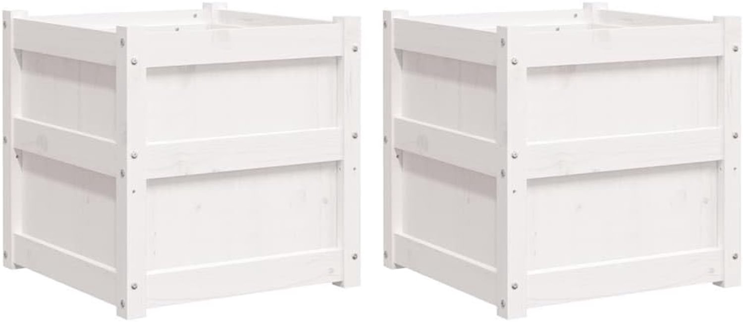 Witte massief grenen plantenbak, 2 stuks, houten plantenbak voor tuin, balkon, terras, decoratieve bloembak voor groenten en bloemen