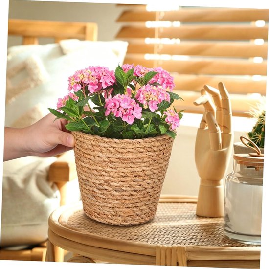 3 Stuks Seagrass Woven Planter Baskets met Plastic Lining Woonstijl Veur Indische Buitenplanten — afbeelding 2