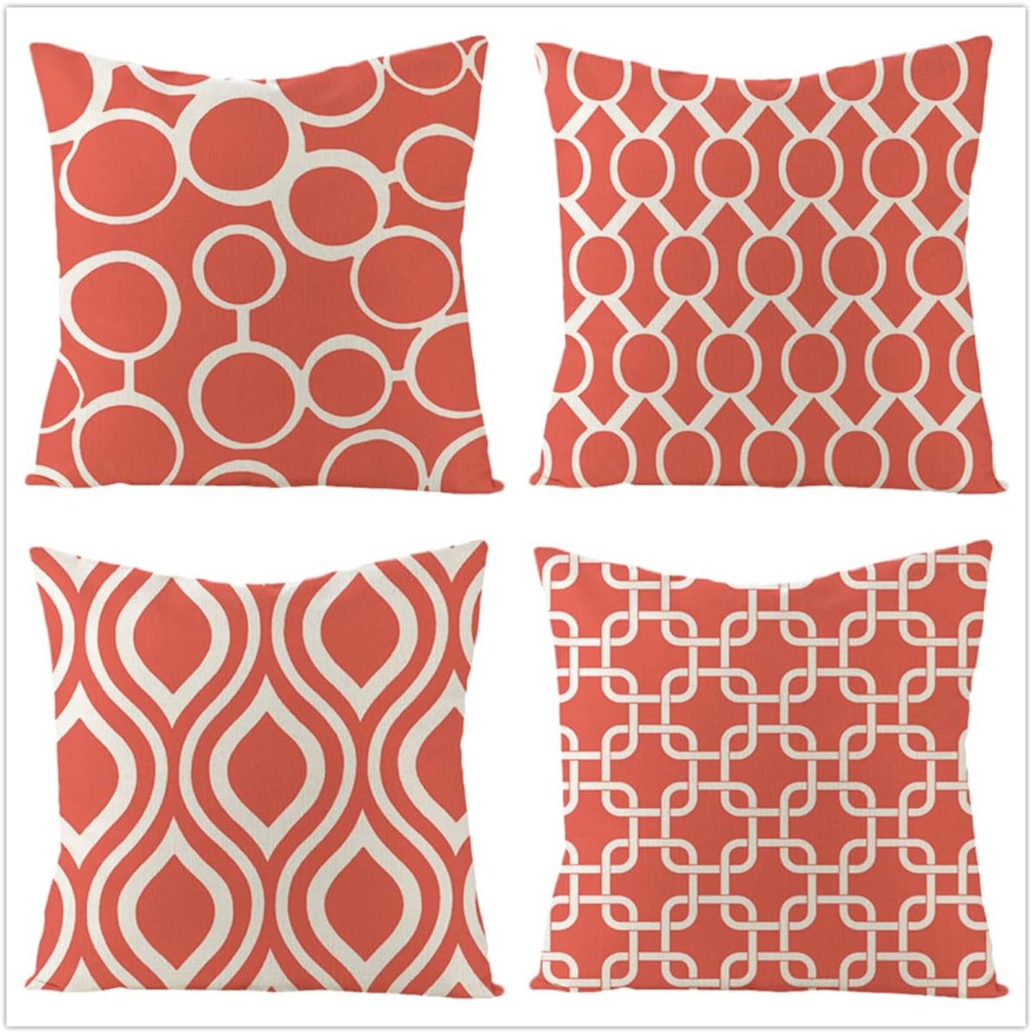 Buitenkussens 80 x 80 cm, rode geometrische tuinkussens 80 x 80 cm, fluwelen zachte kussenhoes voor buiten met onzichtbare rits voor sofa stoel woonkamer, pak van 4