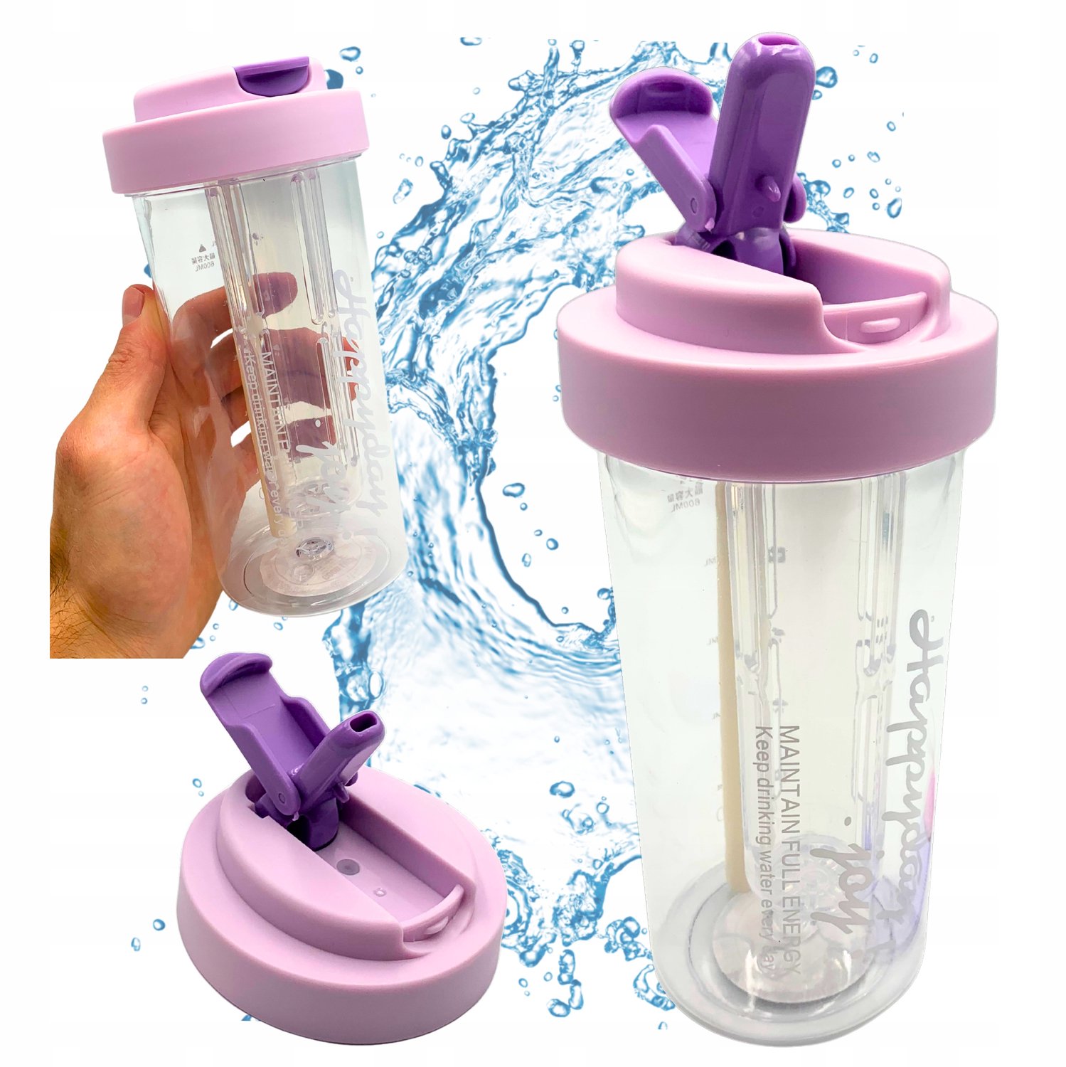 Bidon Waterfles met Rietje, Filter en Maatstreep - 600 ml