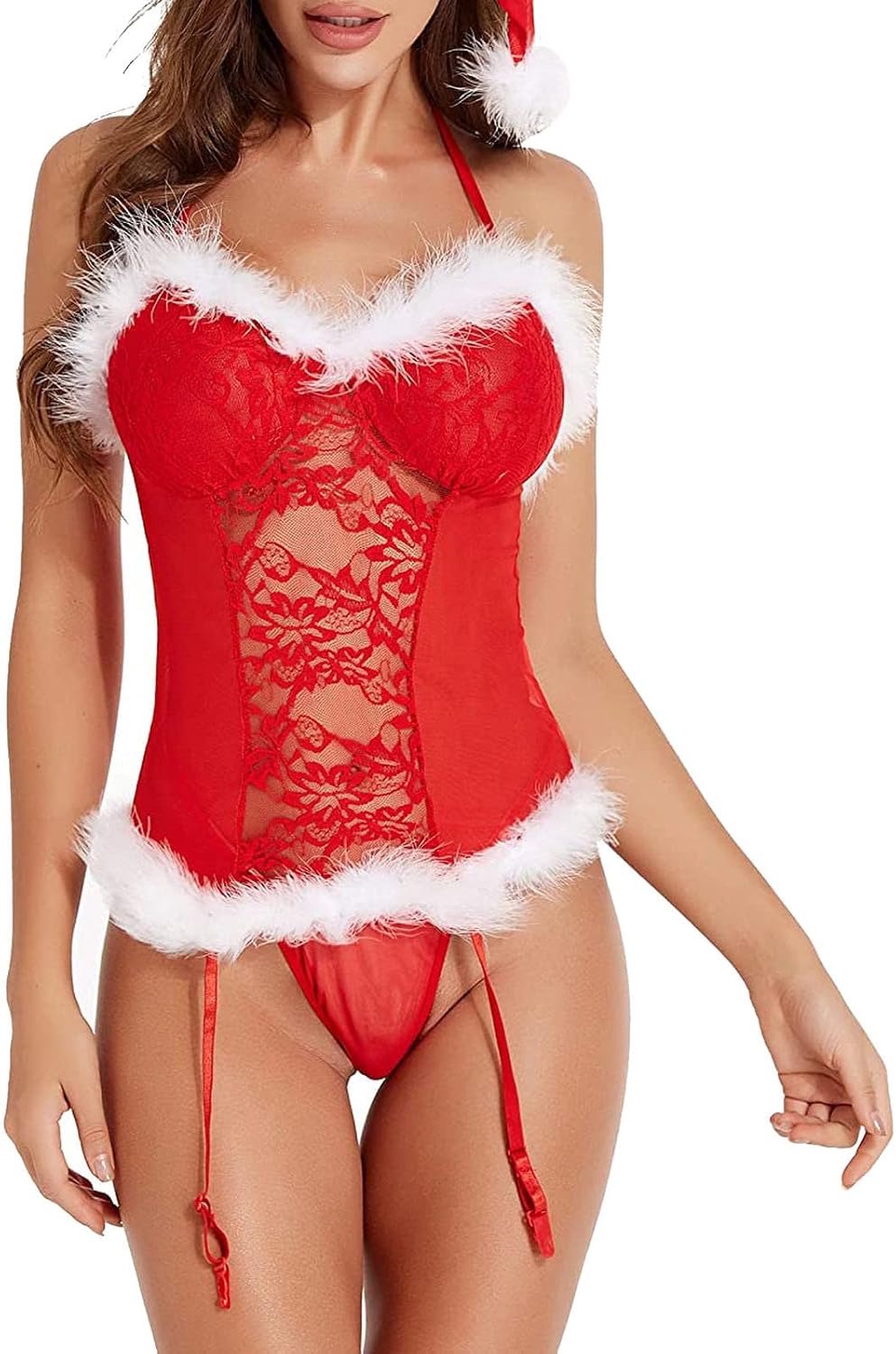 Générique Sexy kerstlingerieset voor dames met kanten nachthemd