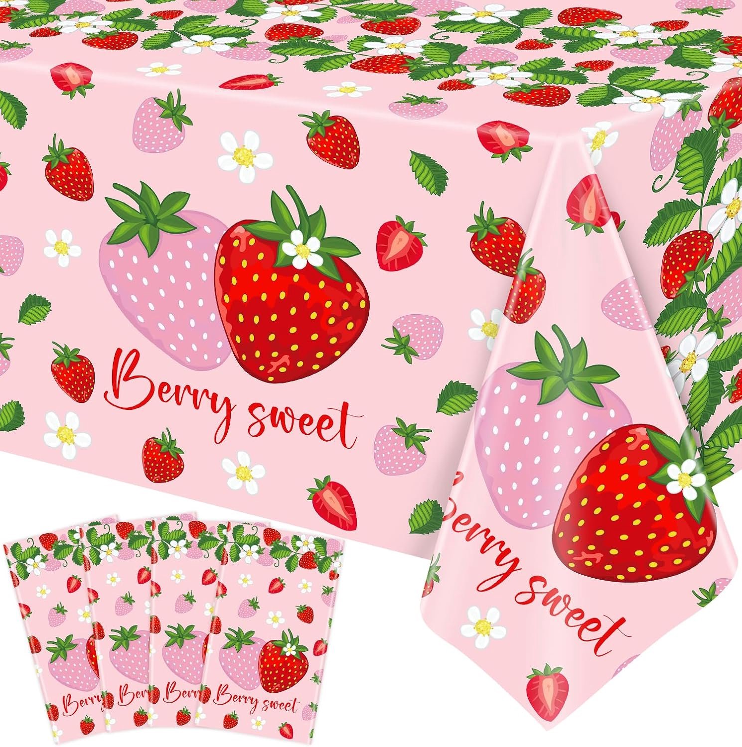 Ultiluxe® Tafellaken Aardbeien - Dun Tafelkleed - Tafeldecoratie - 130 x 220 cm - Aardbeitjes - Waterafstotend - Kunststof - Voor feestjes en verjaardagen - Roze/rood
