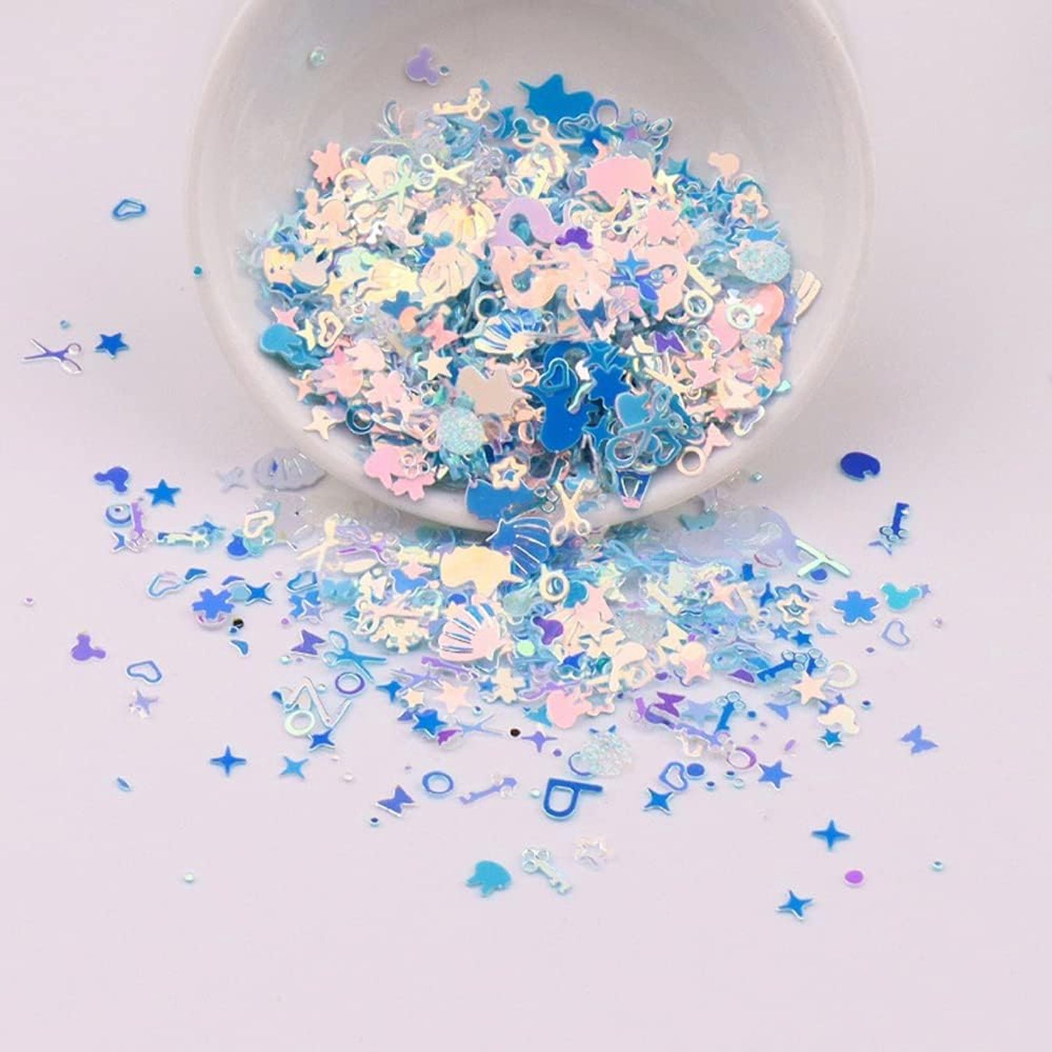 Duories Ca. 10g gekleurde nagels glitter bling pailletten nagelglitter nail art decoratie sneeuwvlokken pentagram helzvorm voor nagels handwerk DIY manicure gezicht lichaam pailletten decoratie, blauw