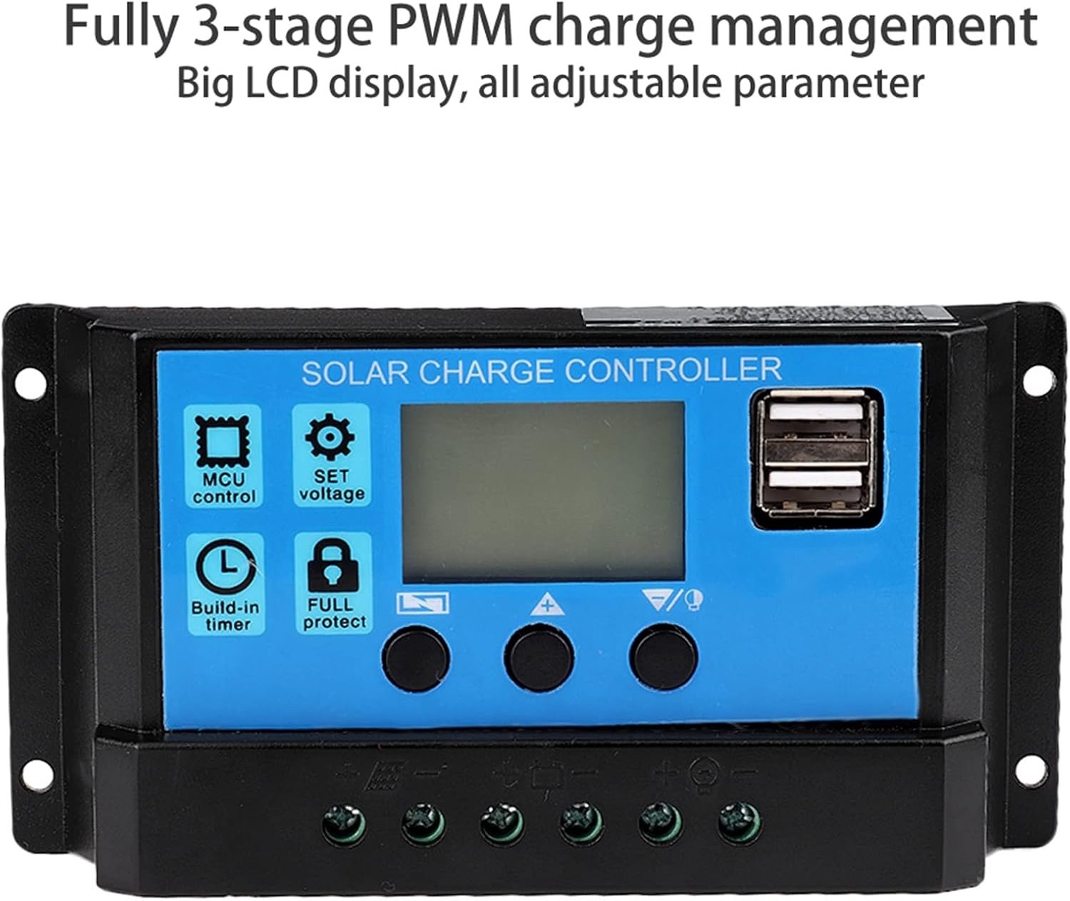 Zonne-controller 60A/50A/40A/30A/20A/10A 12V 24V Auto Solar Controller PWM Dual USB-poort LCD-scherm (40A), 40 A, default